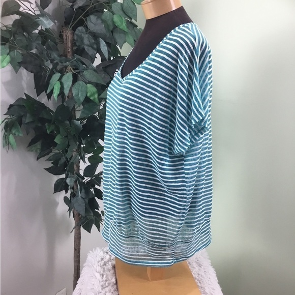 Lane Bryant size 14/16 turquoise ish blue striped v neck short sleeve top - Picture 8 of 16